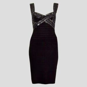Hervé Léger Black Criss-cross Sequined Sleeveless Bandage Dress